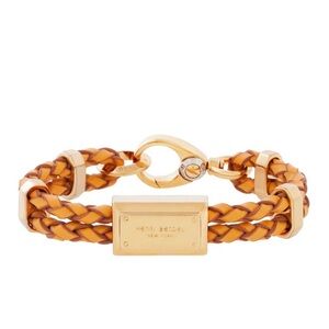 Henri Bendel Braided Leather Bracelet with Gold Plate - Tan/Orange & Gold